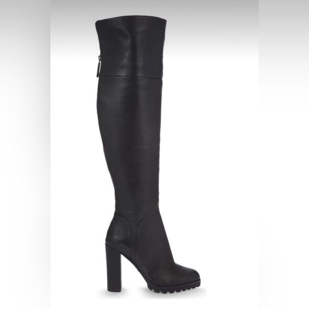Aldo Black Sambuca Leather Over The Knee High Boots Chunky Heel Size 6.5